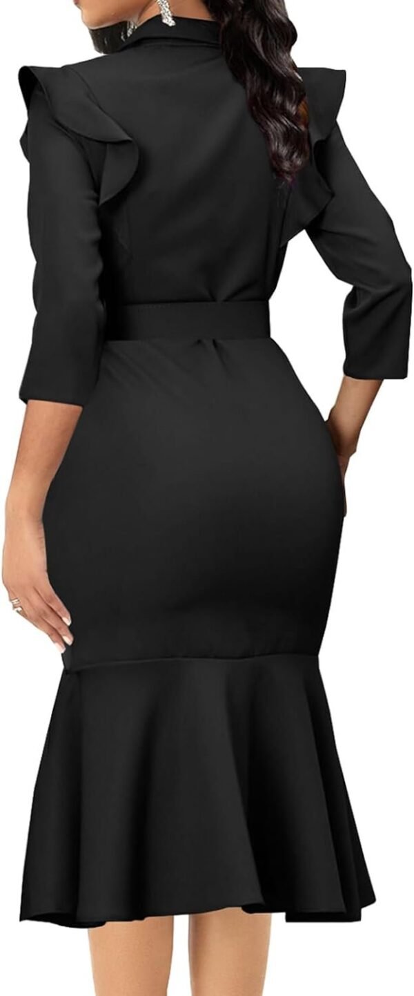 Women's Bodycon Midi Dress Long Sleeve 2024 Sexy V Neck Design and Belt