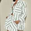 Women's Striped 2 Piece Outfits Casual Oversized Button Down Shirts and Short Lounge Pajamas Set