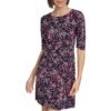 Women's Floral Jersey Short Puff Sleeve Dress