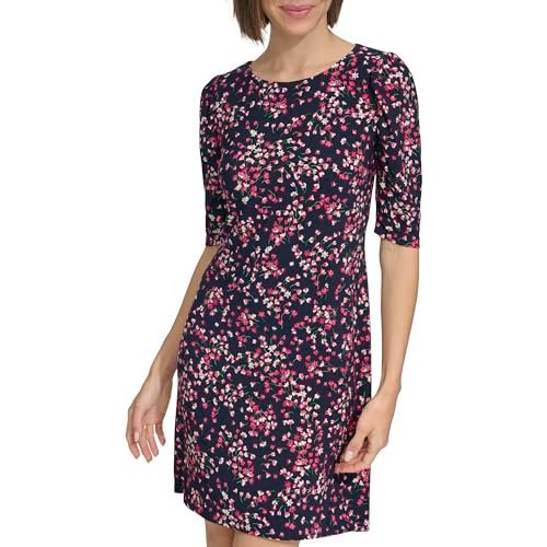 Women's Floral Jersey Short Puff Sleeve Dress