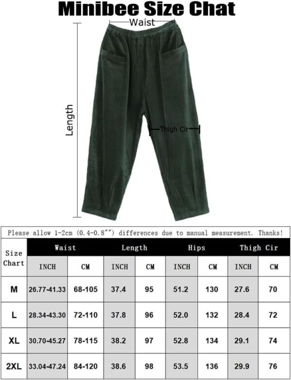 Women's Corduroy Baggy Pants Elastic Waist Loose Harem Pant Cotton Wide Leg Trousers with Pockets