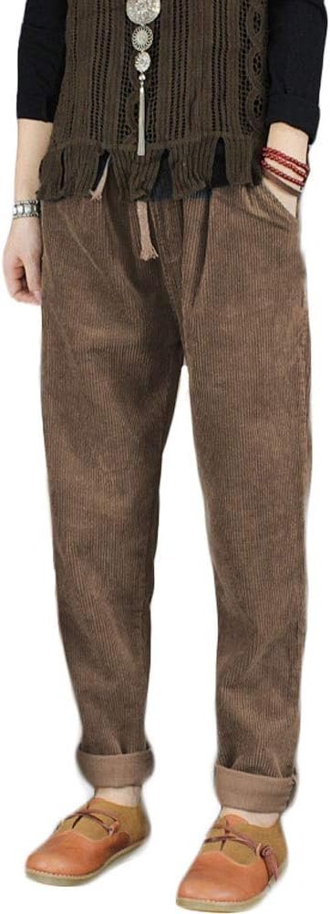 Women's Casual Corduroy Pants Comfy Pull on Elastic Waist Trousers Drawstring Cotton Pants