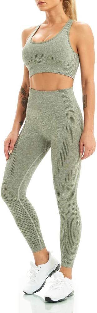 Women 2 Piece Workout Outfits Sports Bra Seamless Leggings Yoga Gym Activewear Set