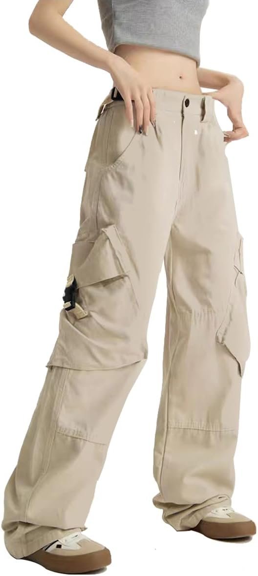 Women Baggy Adjustable Waist Women's Pants with Pockets Wide Leg Womens Trousers Comfy Fashion Techwear