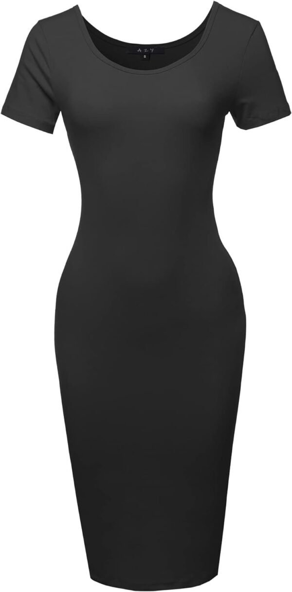 Women's Solid Fitted Classic Short Sleeve Premium Cotton Midi Dress