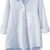 Women's Long Sleeve Shirts Button Down Blouse Cotton Tunic High Low Tops