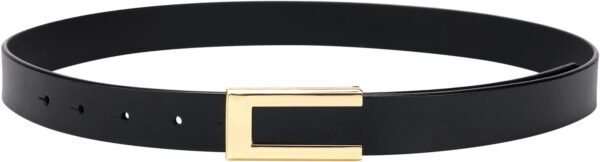 Womens Leather Belt Skinny Waist Belt for Dresses Jeans Pants with Gold Buckle