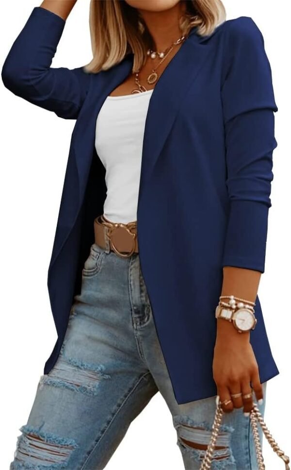 Womens Casual Long Sleeve Blazers Solid Color Knit Blazer Work Office Open Front Blazer Jacket