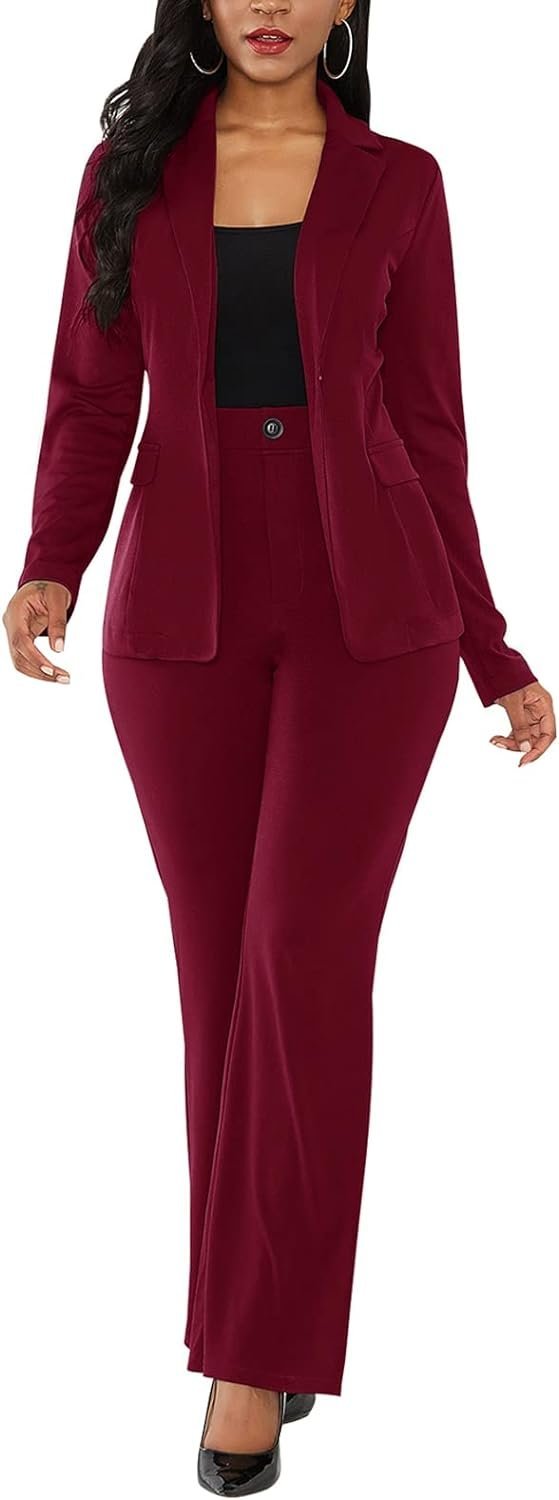 Fashion Womens Two Piece Blazer Outfits Long Sleeve Slim Fit Jacket with Long Pants Suit Set for Work