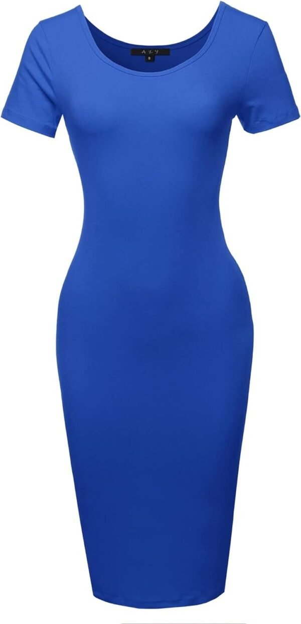 Women's Solid Fitted Classic Short Sleeve Premium Cotton Midi Dress