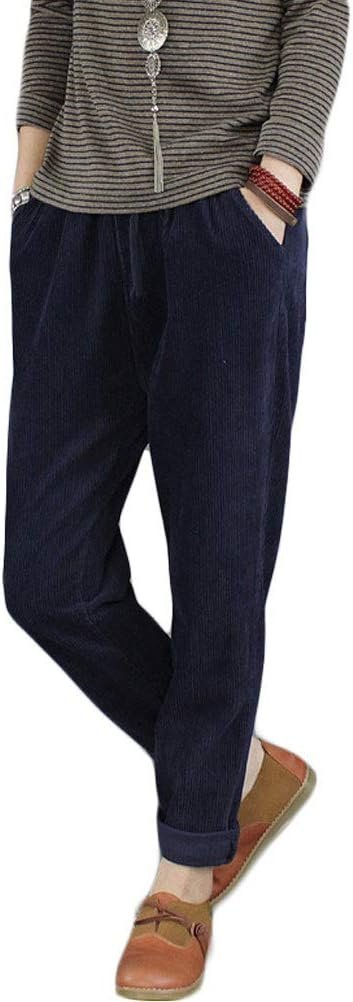 Women's Casual Corduroy Pants Comfy Pull on Elastic Waist Trousers Drawstring Cotton Pants