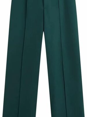 Woman Green High Waist Women Pants Fashion Width Leg Up Trousers Straight Pants Button Fly Office Female Pants (Size : Small)
