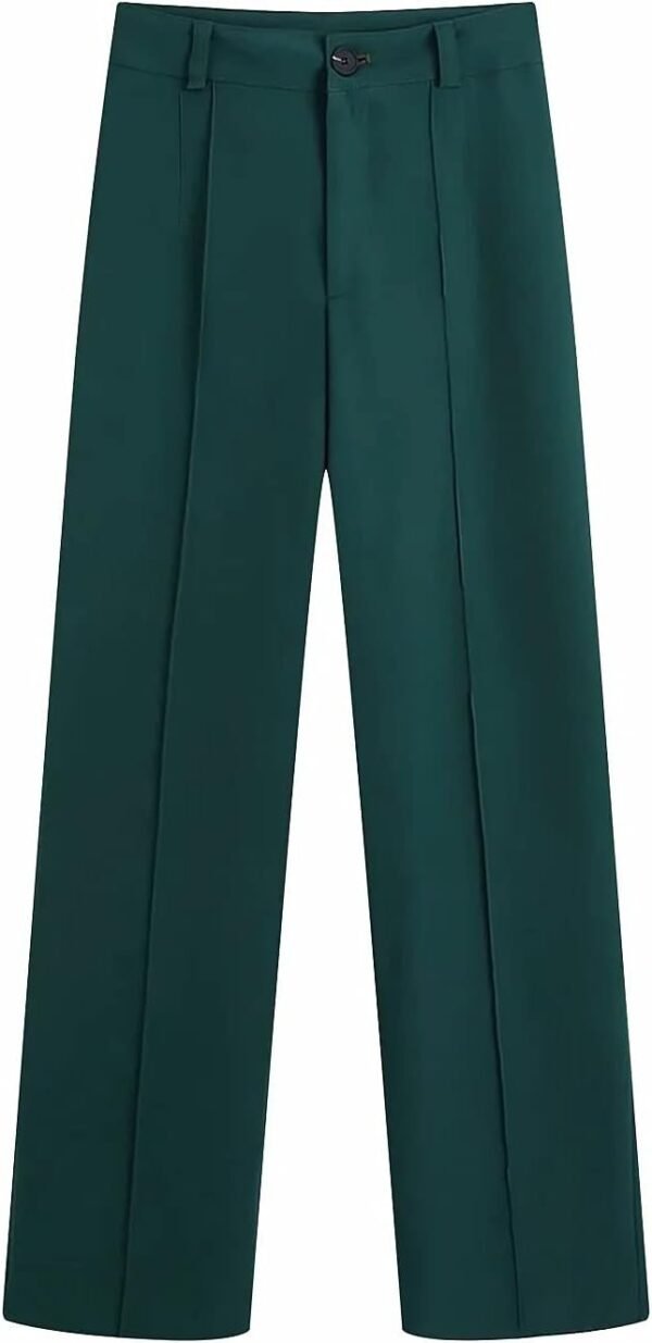 51CVBdz_c1L._AC_SL1500.jpg Woman Green High Waist Women Pants Fashion Width Leg Up Trousers Straight Pants Button Fly Office Female Pants (Size : Small)