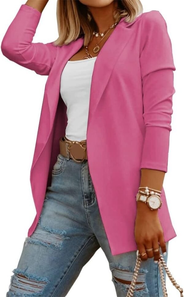 Womens Casual Long Sleeve Blazers Solid Color Knit Blazer Work Office Open Front Blazer Jacket