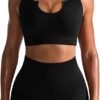 Workout Outfits for Women 2 Piece Seamless Ribbed High Waist Leggings with Sports Bra Exercise Set…