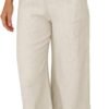 Womens Wide Leg Linen Pants Summer Beach Palazzo Lounge Trousers Casual Fashion Plus Size Vacation Clothes for Women