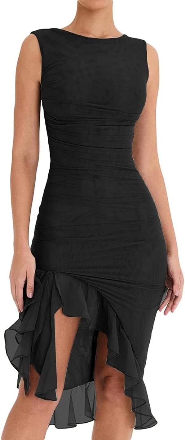 Women's Midi Bodycon Dress Summer Sleeveless Ruffle Mermaid Dress Cocktail Party Tank Dresses for Wedding Guest