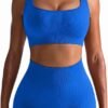 Workout Outfits for Women 2 Piece Seamless Ribbed High Waist Leggings with Sports Bra Exercise Set…