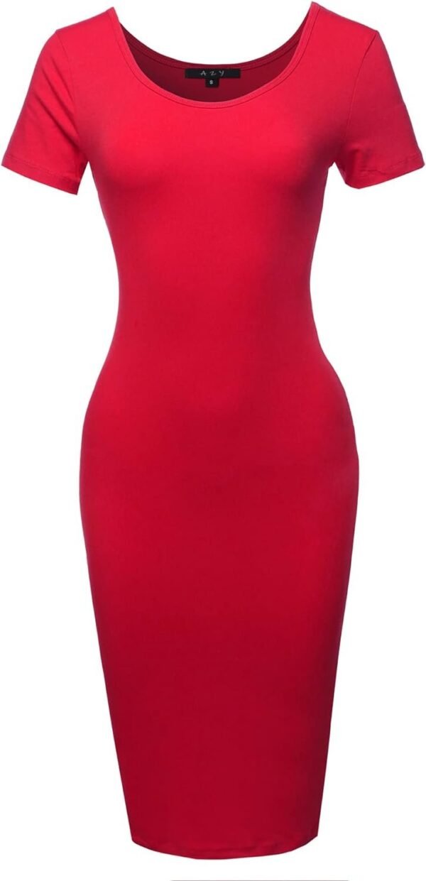 Women's Solid Fitted Classic Short Sleeve Premium Cotton Midi Dress