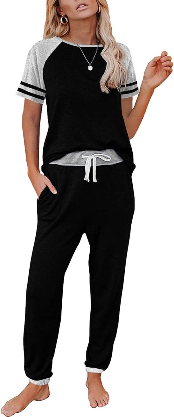 Lounge Sets For Women Two Piece Outfits Loungewear Short Sleeve Crewneck Jogger Pajama Set and Sweatpants Tracksuit