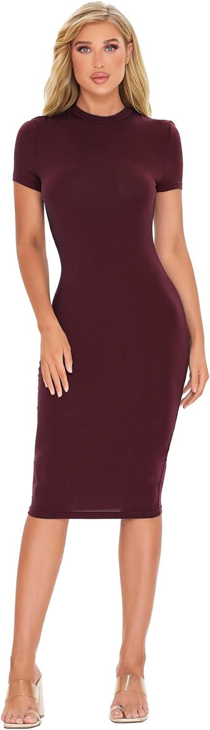 Women's Round Neck Short Sleeve Bodycon Pencil Dress