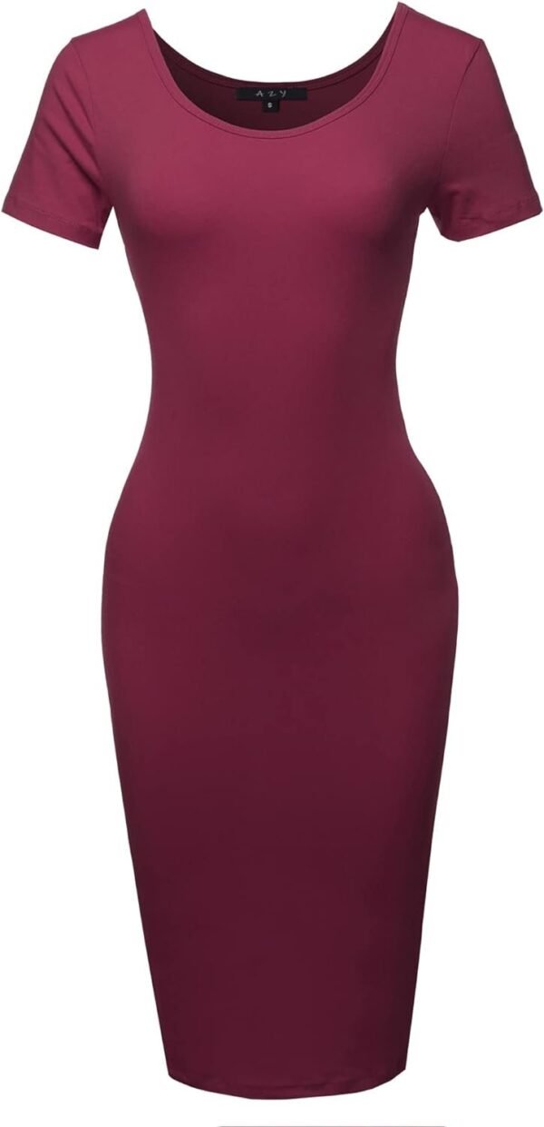 Women's Solid Fitted Classic Short Sleeve Premium Cotton Midi Dress