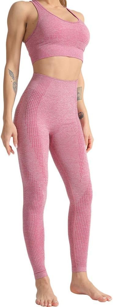 Women 2 Piece Workout Outfits Sports Bra Seamless Leggings Yoga Gym Activewear Set