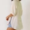 Womens Button Down Linen Shirts V Neck Roll Up Cuffed Sleeve Blouses Loose Collared Shirt Casual Formal Work Office Tops