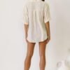 Womens Button Down Linen Shirts V Neck Roll Up Cuffed Sleeve Blouses Loose Collared Shirt Casual Formal Work Office Tops