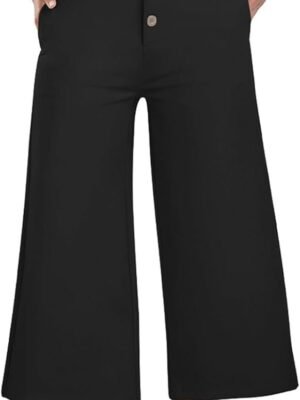 RIMLESS 7 Wide Leg Pants for Women Fashion Twill Cropped Trousers Business Casual Dress Pants Stretch Capris Work Slacks