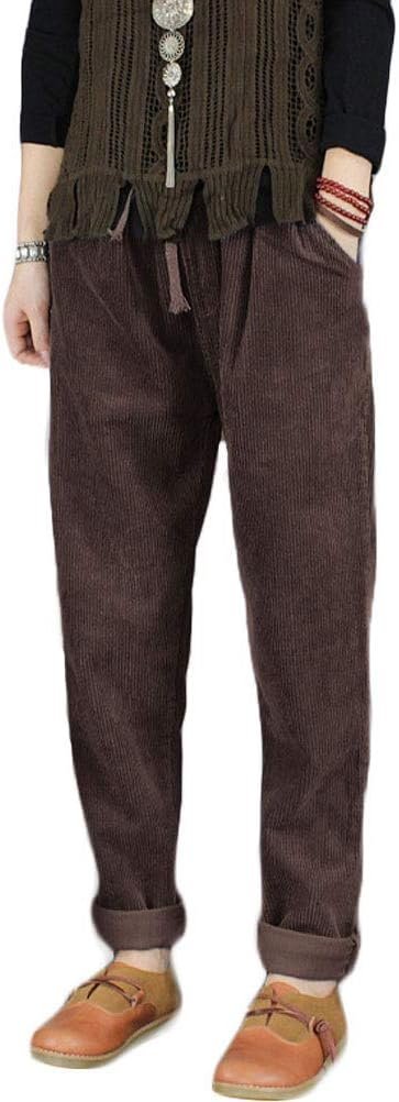 Women's Casual Corduroy Pants Comfy Pull on Elastic Waist Trousers Drawstring Cotton Pants