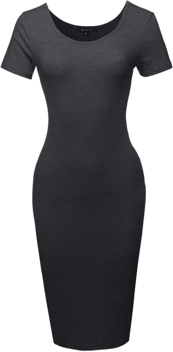 Women's Solid Fitted Classic Short Sleeve Premium Cotton Midi Dress