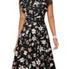Women's Vintage Ruffle Floral Flared A Line Swing Casual Cocktail Party Dresses