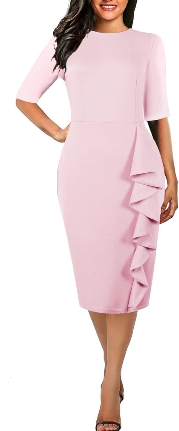 Women's Vintage Short Sleeve Polka Dot Falbala Fold Slim Fit Pencil Dress