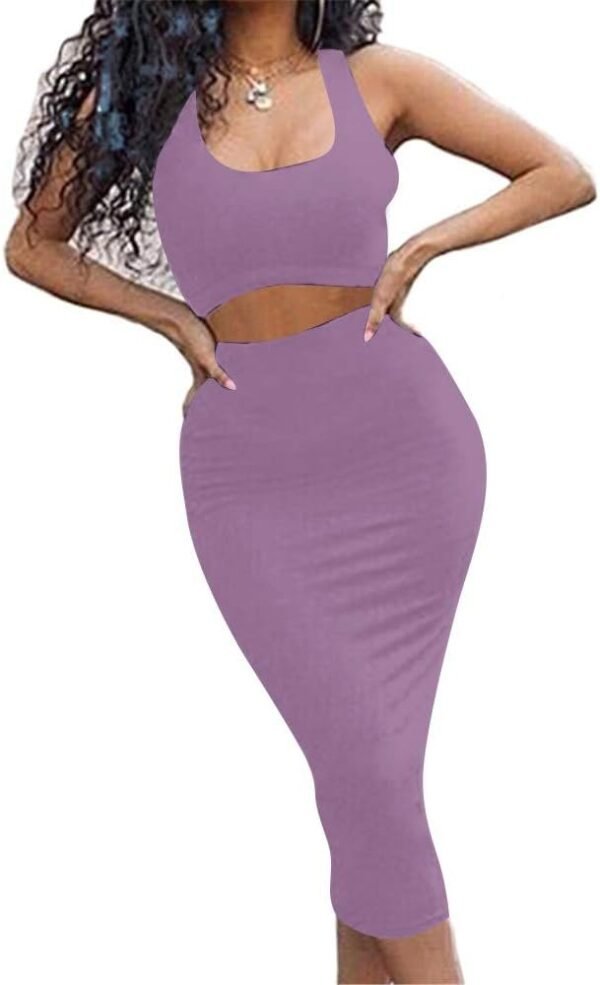 Women's Sexy Summer Outfits Bodycon Tank Top Midi Skirt 2 Piece Dress