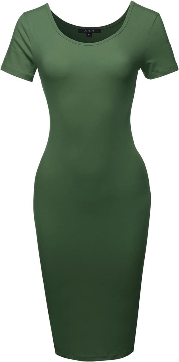 Women's Solid Fitted Classic Short Sleeve Premium Cotton Midi Dress
