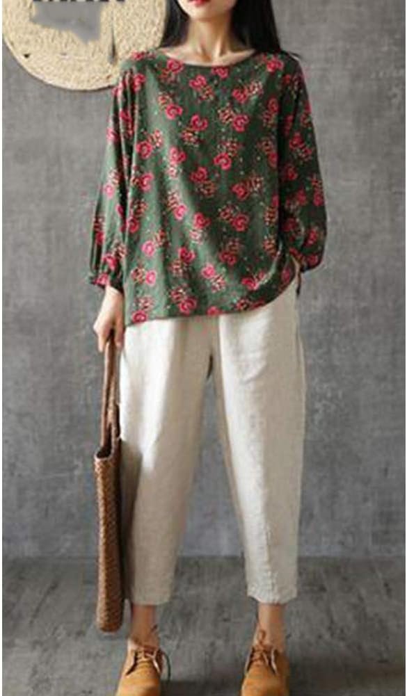 Women's Linen Cropped Pants Tapered Ankle Capris Trousers Elastic Waist