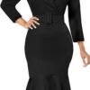 Women's Bodycon Midi Dress Long Sleeve 2024 Sexy V Neck Design and Belt