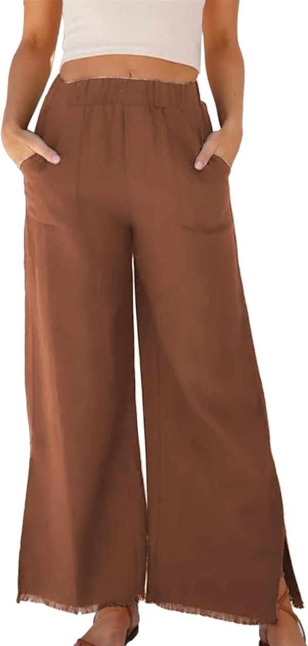 Womens Wide Leg Linen Pants Summer Beach Palazzo Lounge Trousers Casual Fashion Plus Size Vacation Clothes for Women