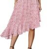 Women's Boho Floral High Waisted High Low Asymmetric Hem Midi Skirt