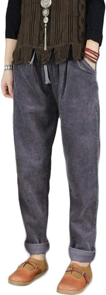 Women's Casual Corduroy Pants Comfy Pull on Elastic Waist Trousers Drawstring Cotton Pants