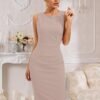 Womens Crew Neck Sleeveless Ruched Bodycon Sheath Work Cocktail Party Pencil Dresses