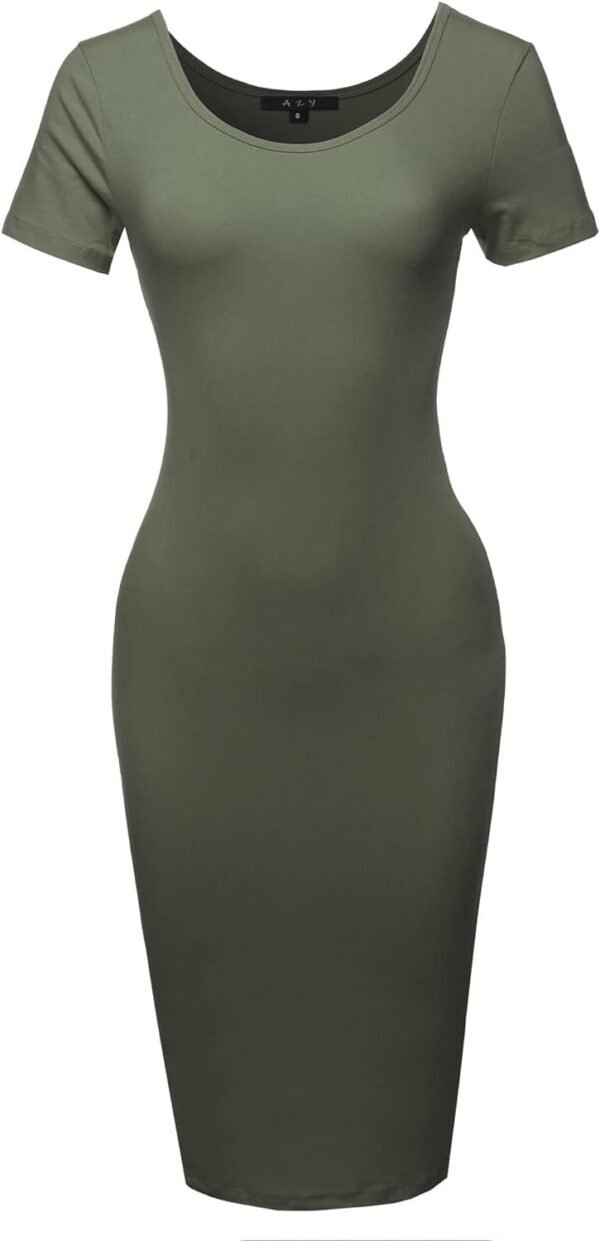 Women's Solid Fitted Classic Short Sleeve Premium Cotton Midi Dress