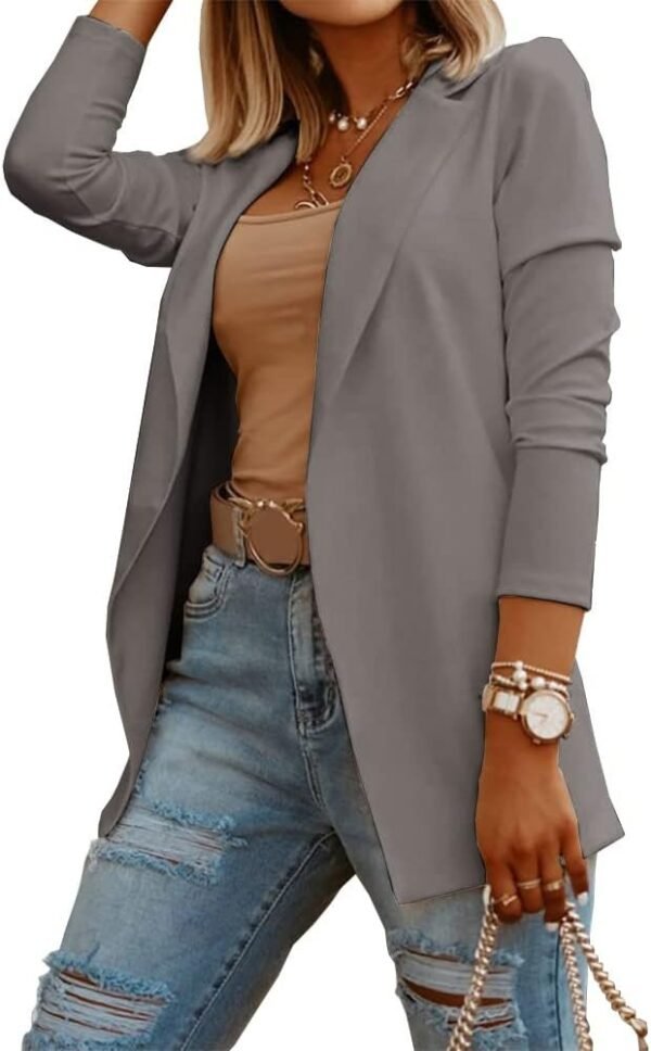 Womens Casual Long Sleeve Blazers Solid Color Knit Blazer Work Office Open Front Blazer Jacket