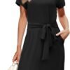 Women's Summer Striped Short Sleeve T Shirt Dress Casual Tie Waist with Pockets
