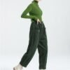 Women's Corduroy Baggy Pants Elastic Waist Loose Harem Pant Cotton Wide Leg Trousers with Pockets