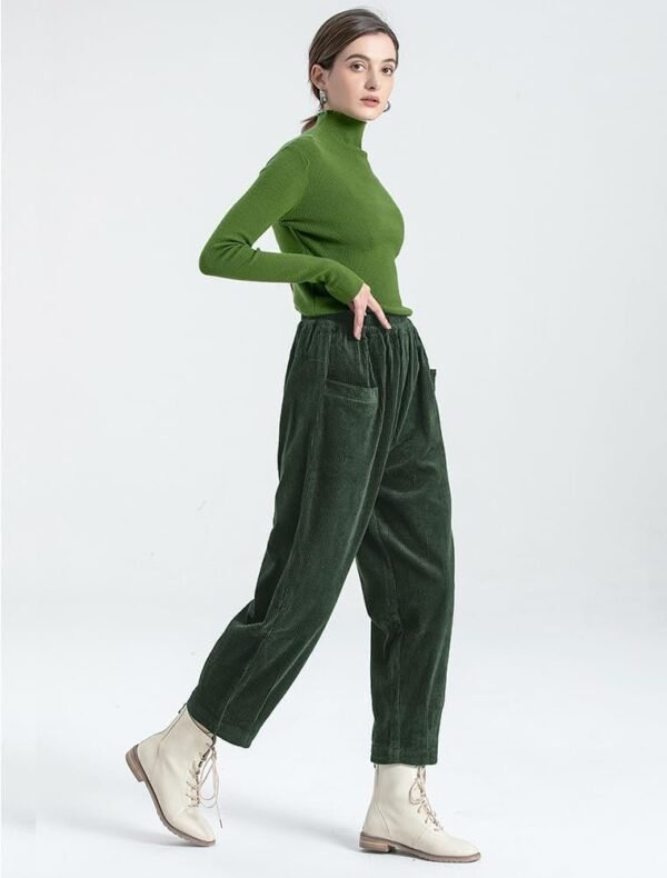 Women's Corduroy Baggy Pants Elastic Waist Loose Harem Pant Cotton Wide Leg Trousers with Pockets