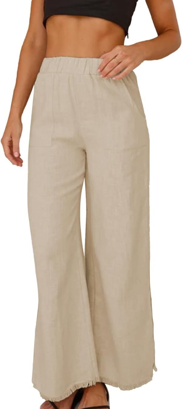 Womens Wide Leg Linen Pants Summer Beach Palazzo Lounge Trousers Casual Fashion Plus Size Vacation Clothes for Women