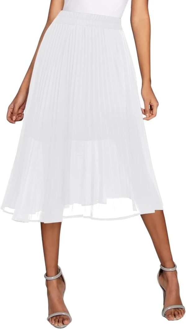 Women's Elastic High Wasit Pleated Skirt Woven Casual Midi Swing Skirt