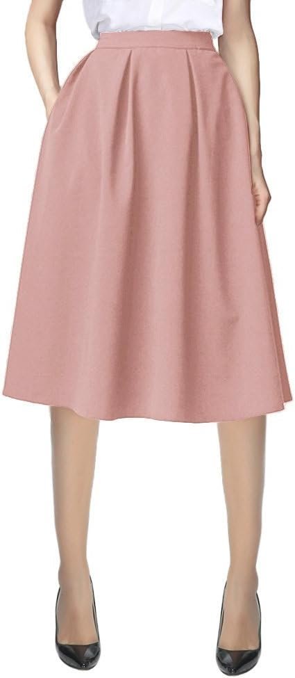 Women's Flared A line Pocket Skirt High Waist Pleated Midi Skirt